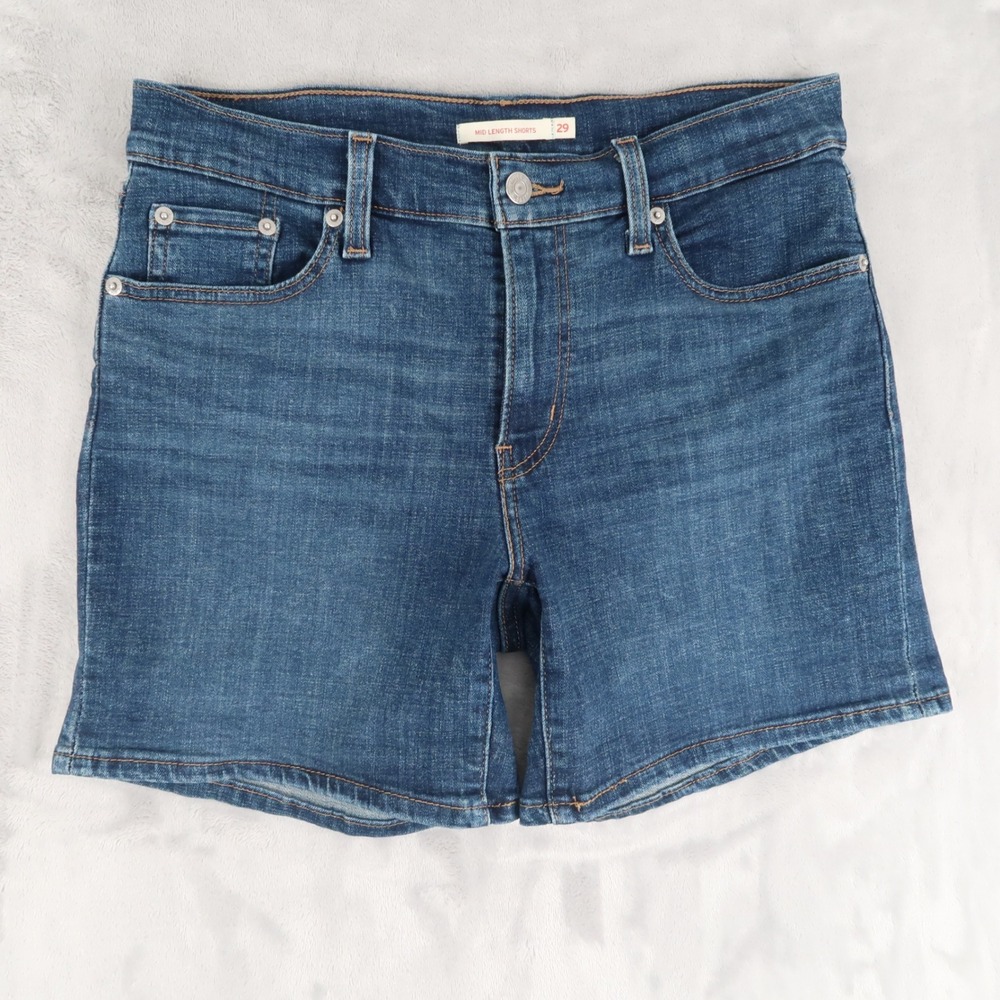Levi's Shorts Womens 29 Fits 29x6 Blue Mid Length Denim Mid Rise Classic